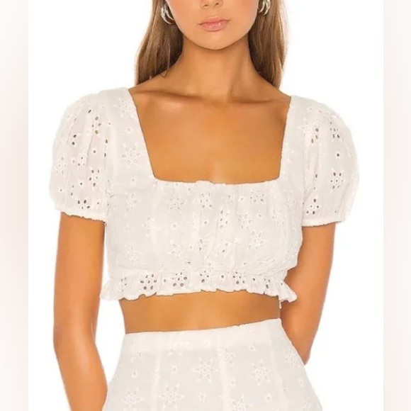 NWT Lovers + Friends Boho Eyelet Cropped White Leah Top Size XL - Picture 1 of 11